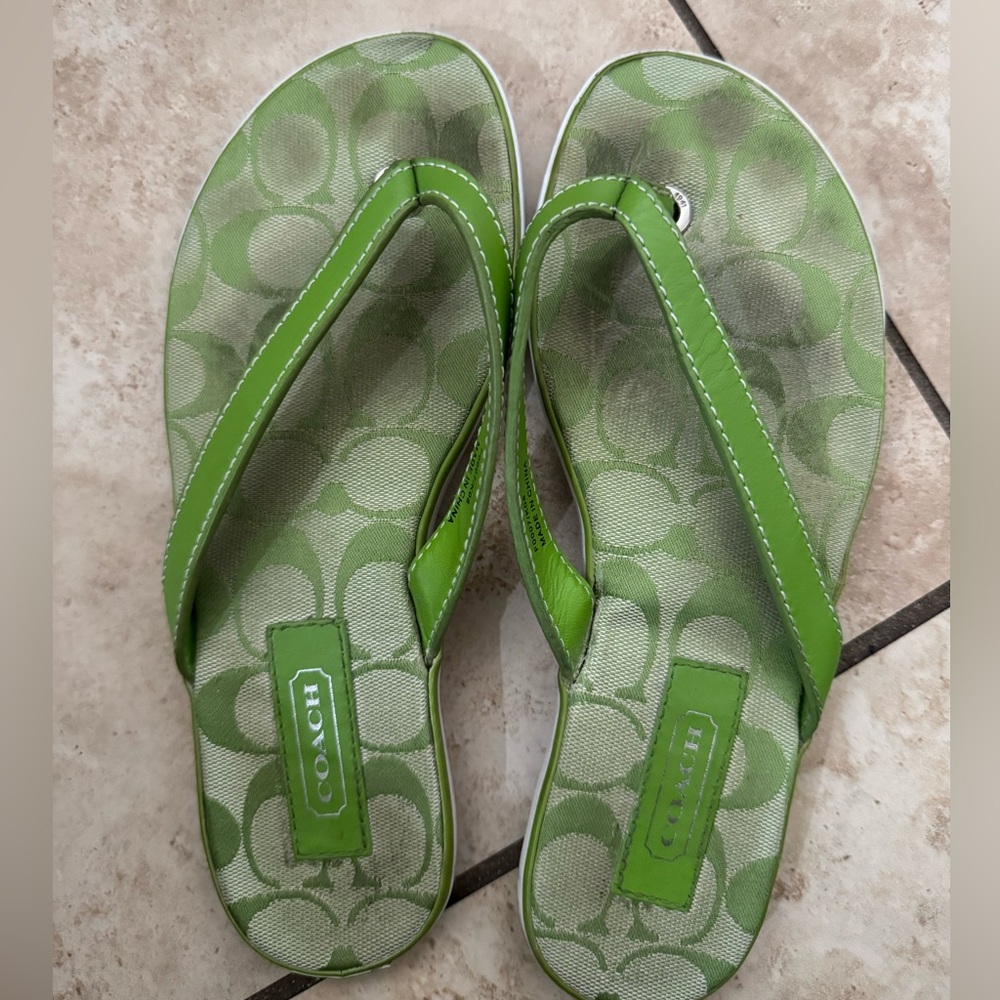 Coach green thong flats